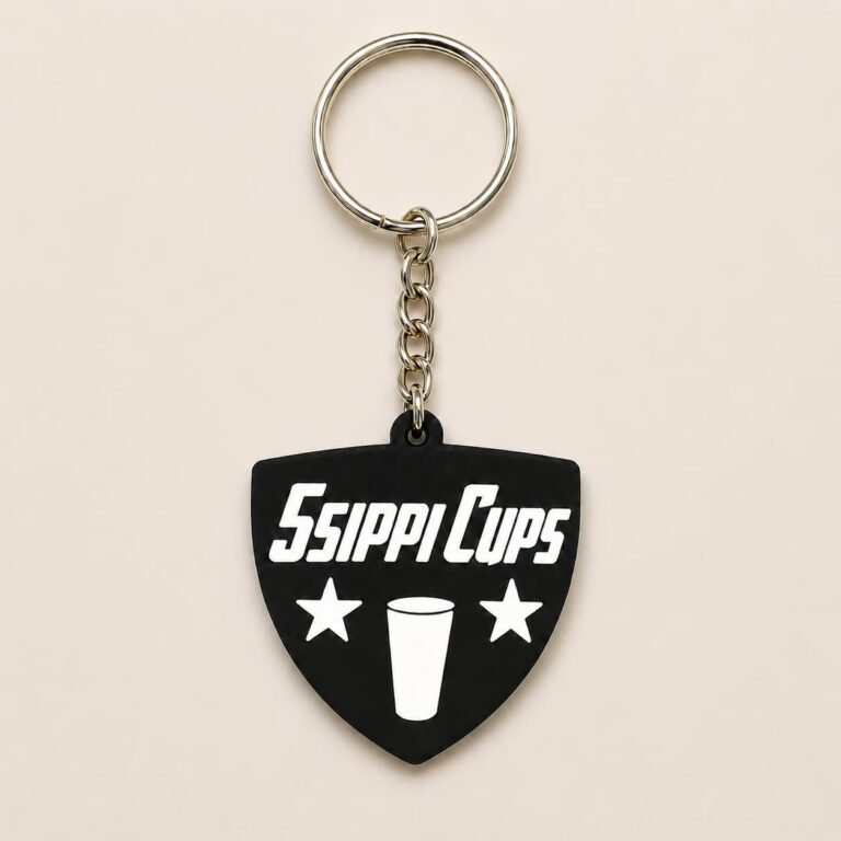 black and white pvc brand keyring