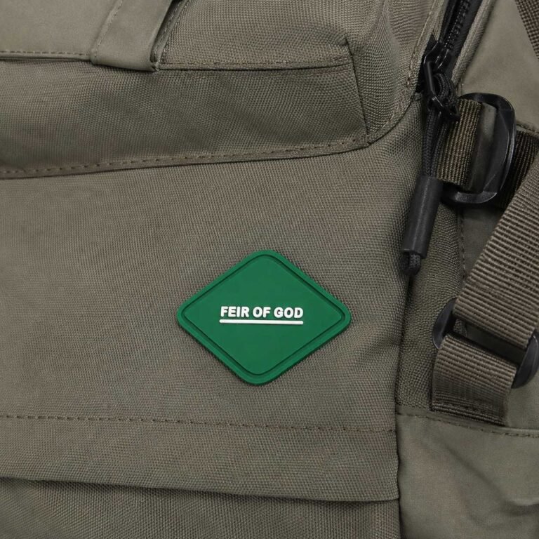 iron-on rubber patch on backpack