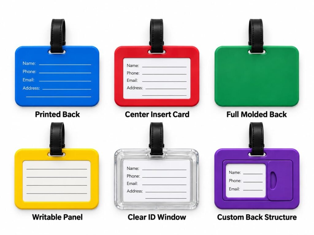PVC luggage tags backing options